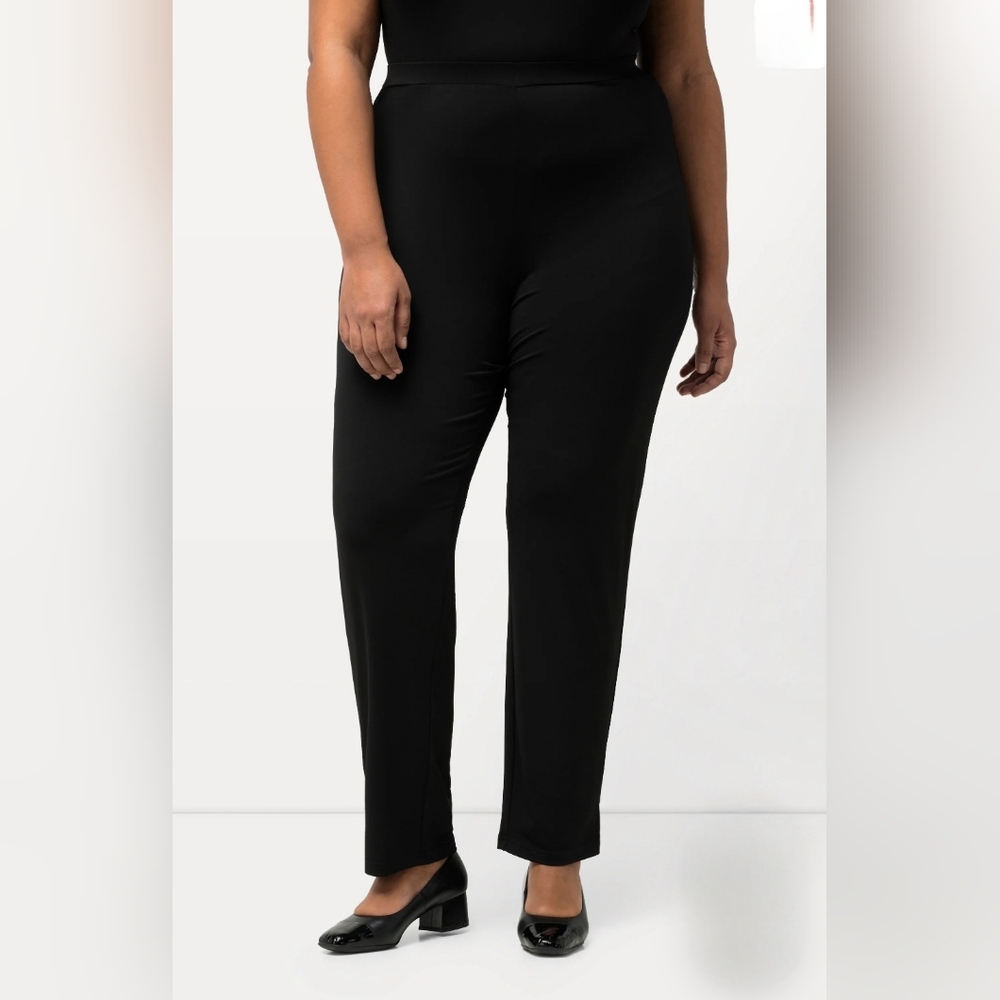 Ulla Popken Matte Jersey Straight Slim Leg Pants Black Pull-on Women's sz 28/30